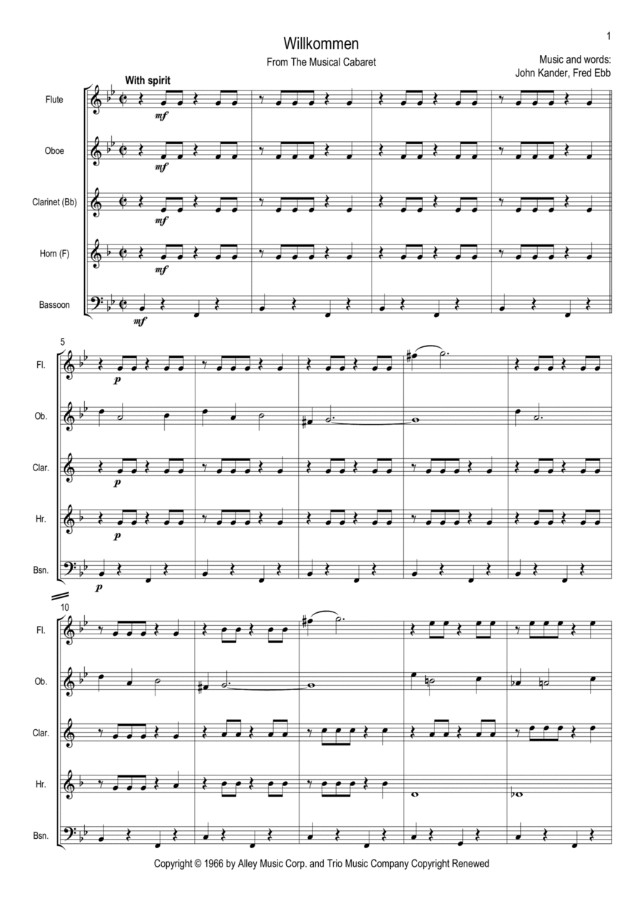Willkommen Woodwind Quintet scores gallery preview page 1