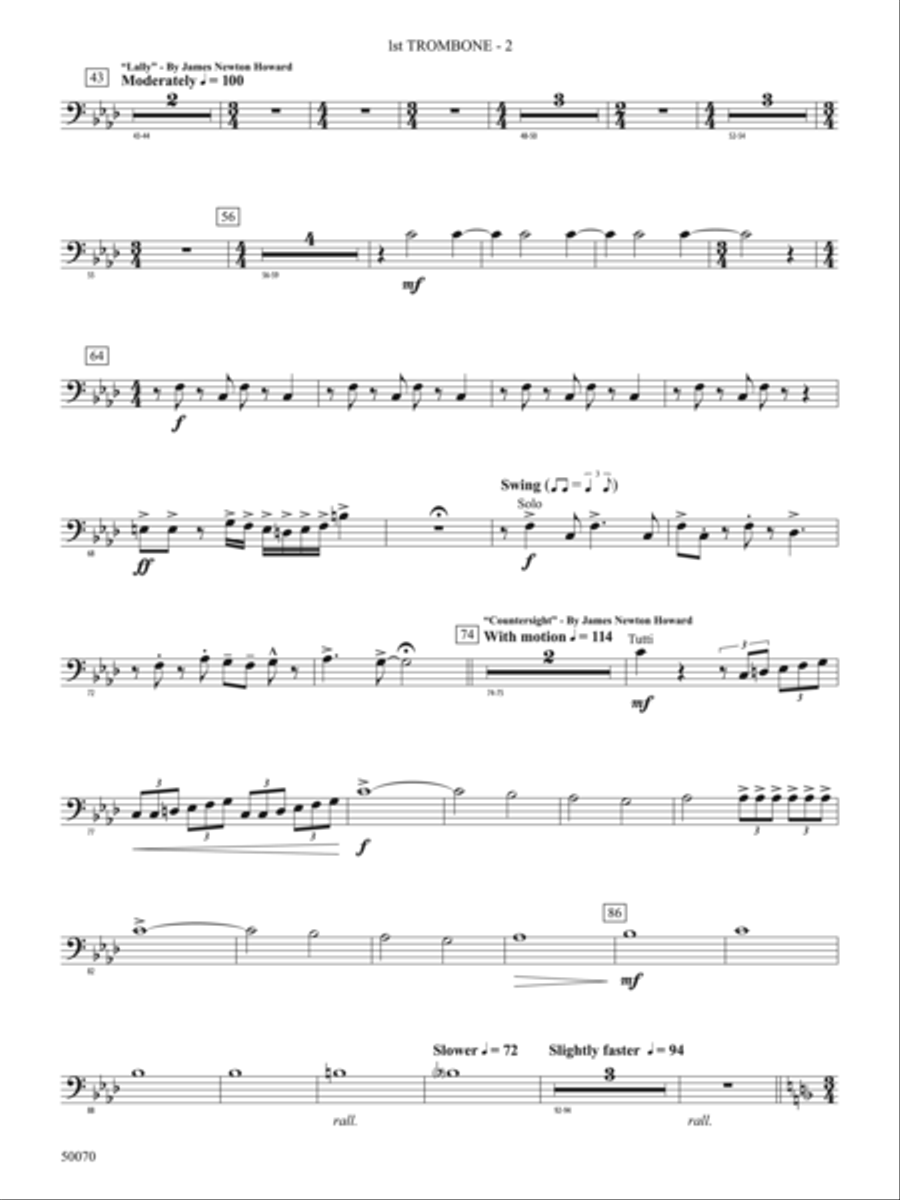 Fantastic Beasts: The Secrets of Dumbledore: 1st Trombone Concert Band scores gallery preview page 2