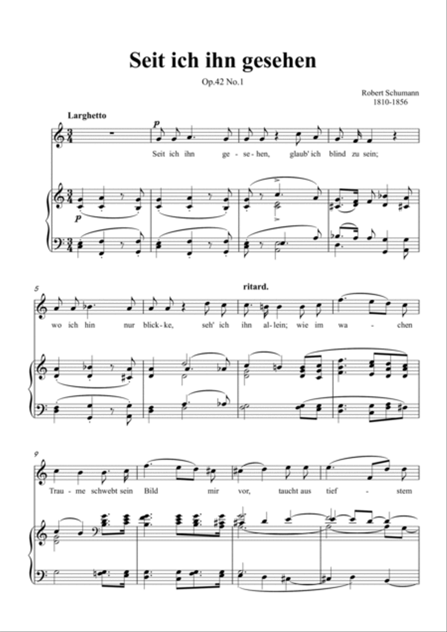 Schumann-Seit ich ihn gesehen,Op.42 No.1 in C Major for Voice and Piano Voice Solo scores gallery preview page 2