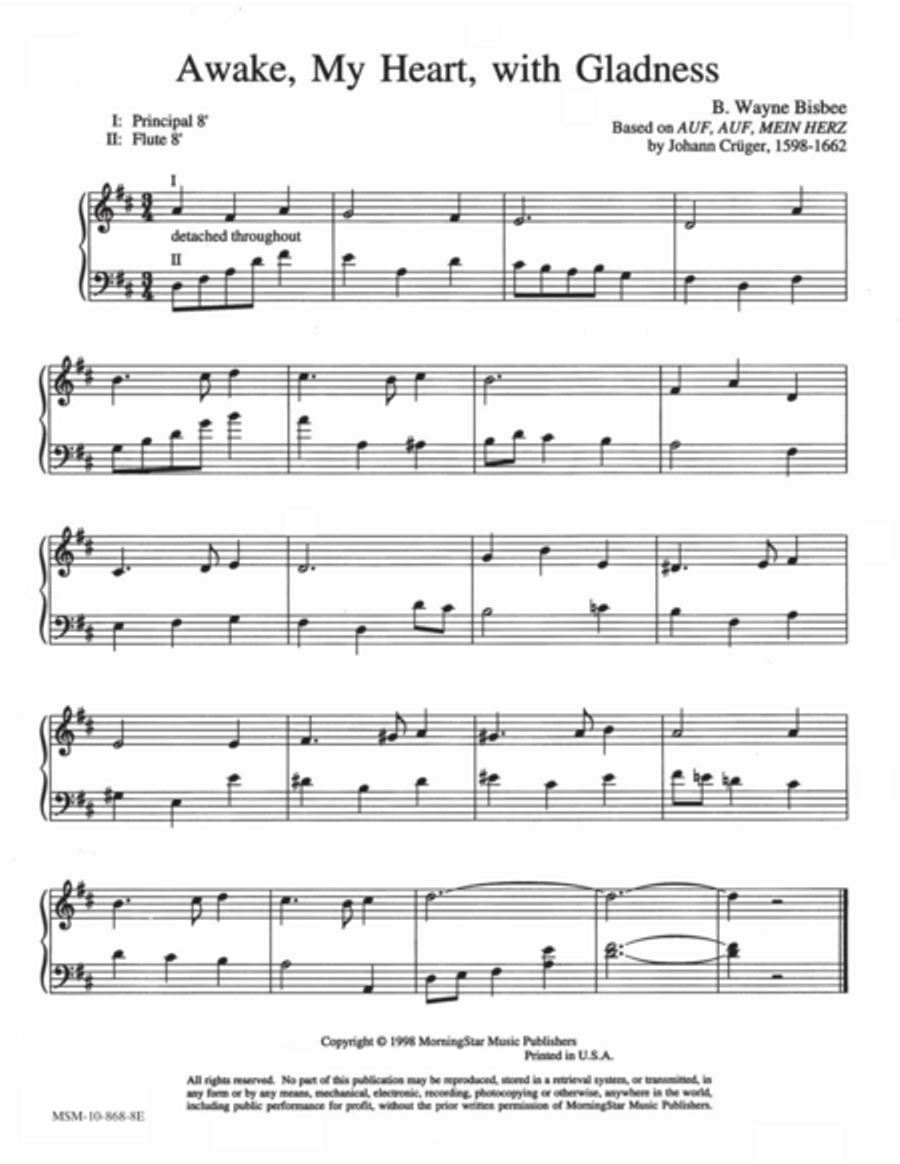 Awake, My Heart, with Gladness Organ scores gallery preview page 1