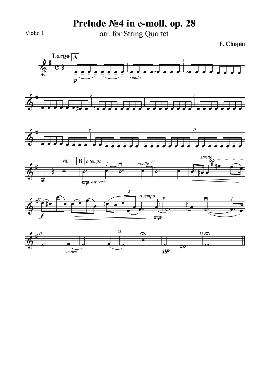 F. Chopin - Prelude №4 in e-moll, op. 28, arr. for String Quartet String Quartet scores gallery preview page 3
