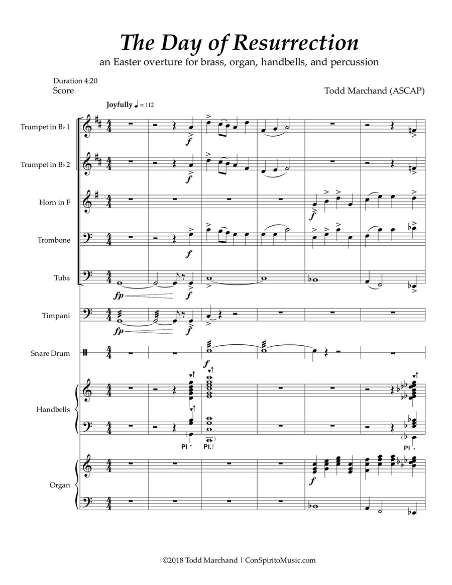 The Day of Resurrection - Easter overture for brass, organ, handbells, percussion Handbell Choir scores gallery preview page 2