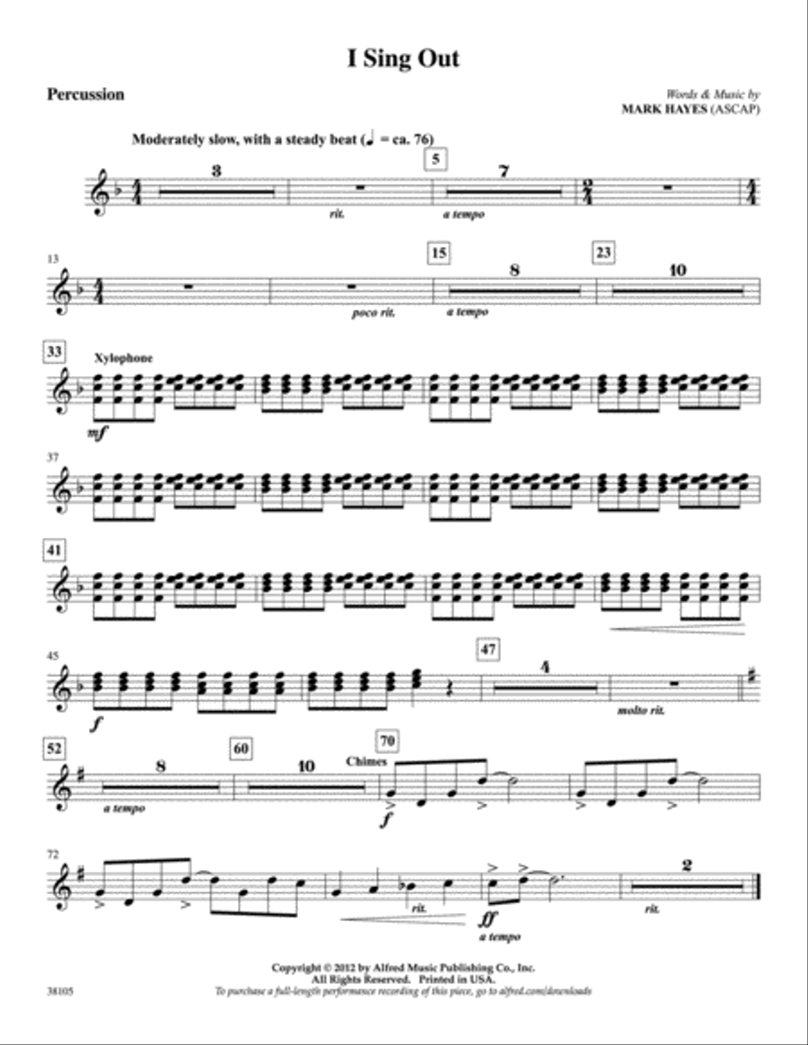 I Sing Out: 1st Percussion Percussion scores gallery preview page 1