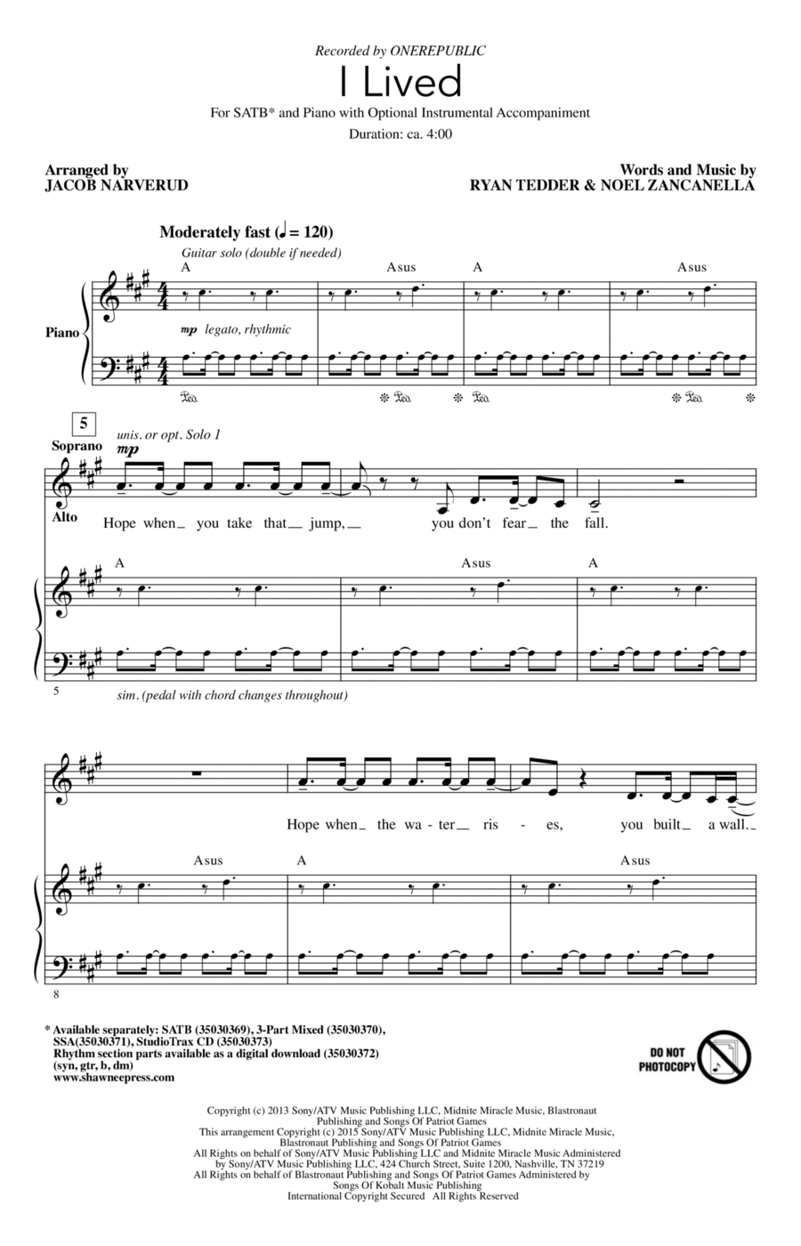 I Lived (arr. Jacob Narverud) 4-Part scores gallery preview page 1