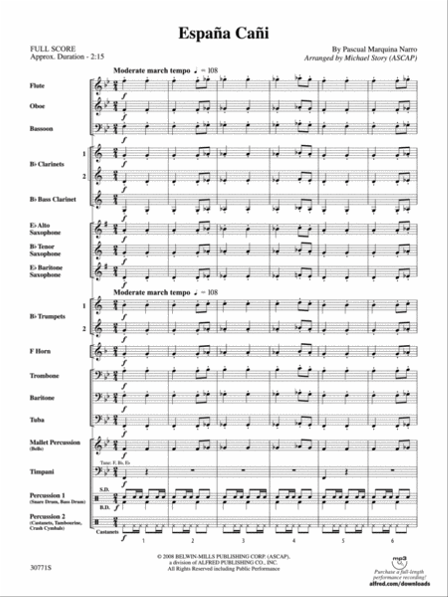 Espana Cani (score only) Concert Band scores gallery preview page 2