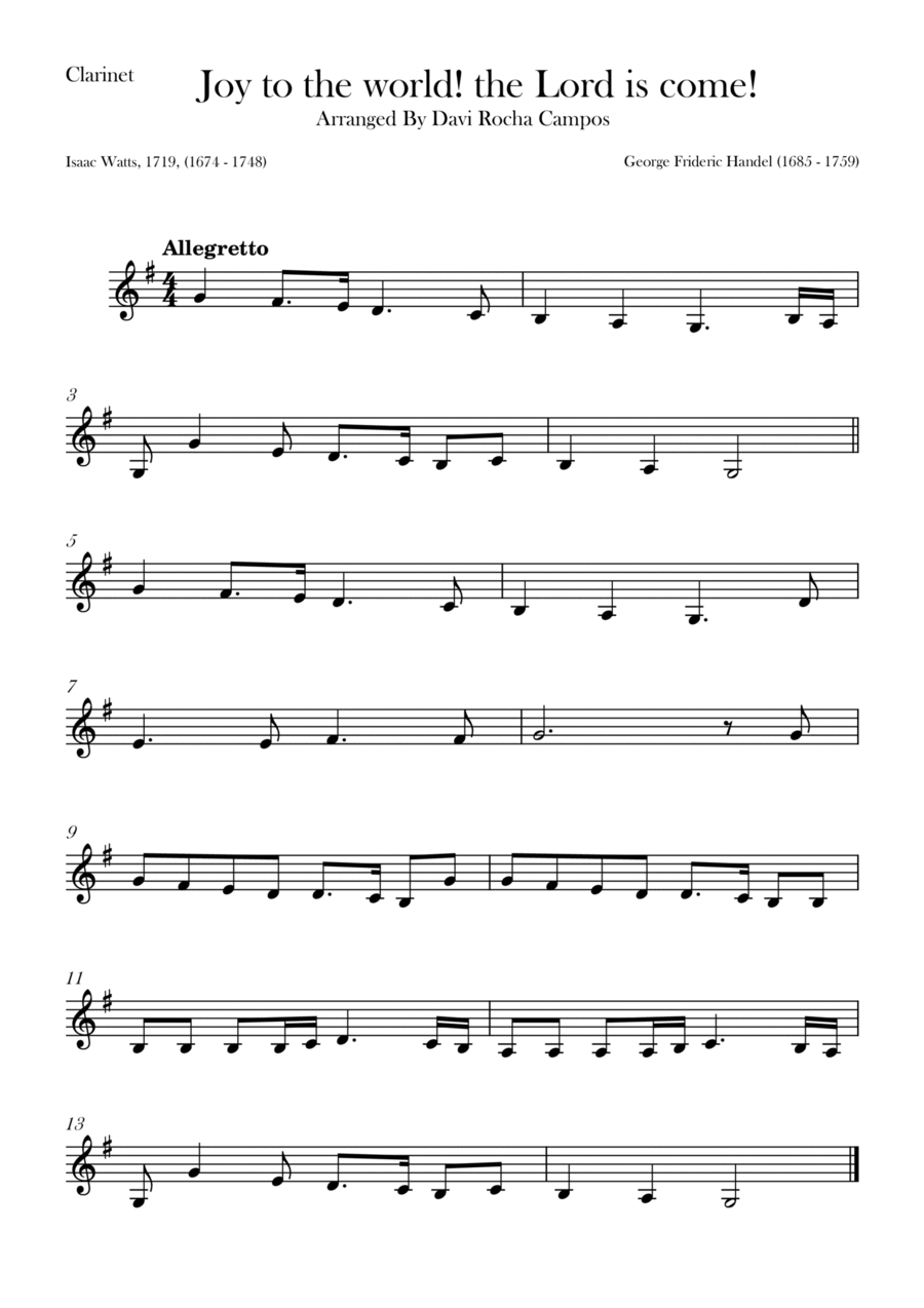 Joy to the world! the Lord is come! B-Flat Clarinet scores gallery preview page 1