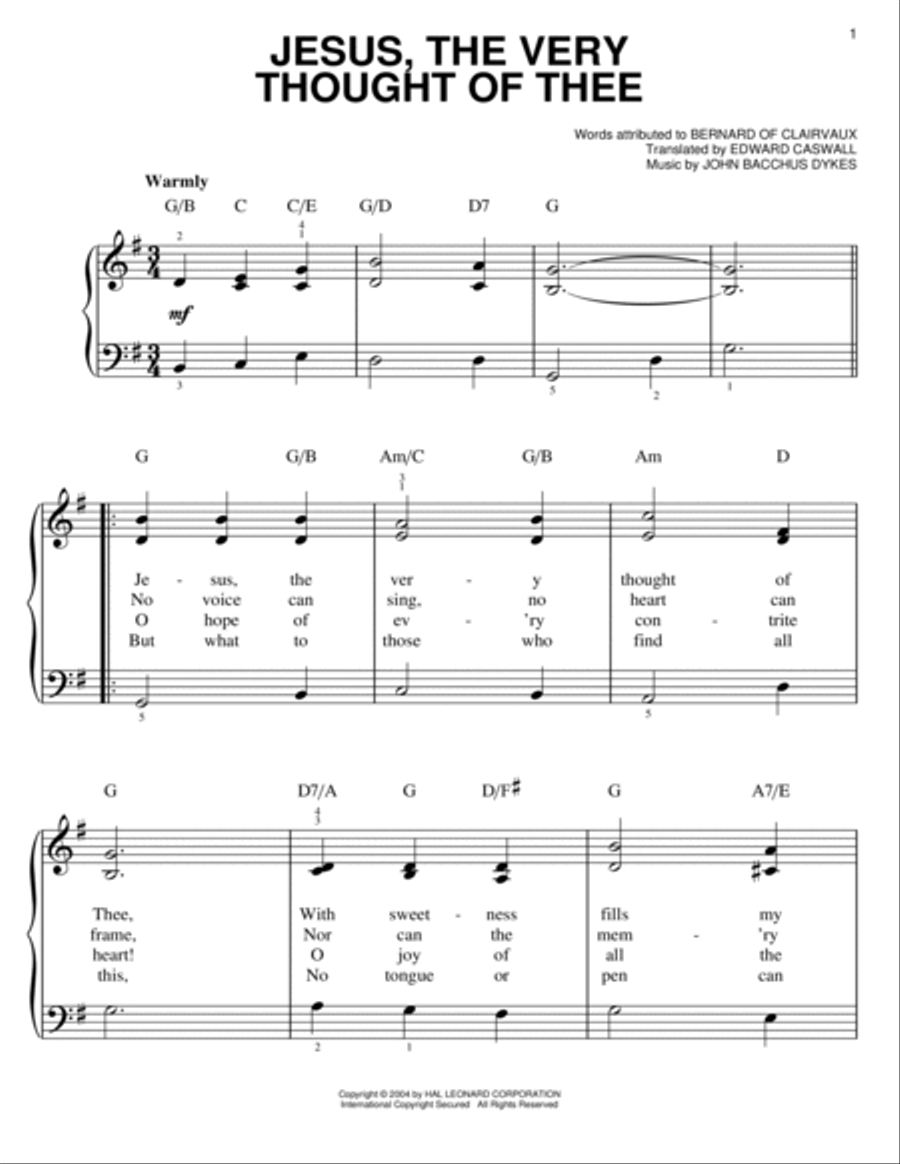 Jesus, The Very Thought Of Thee Easy Piano scores gallery preview page 1