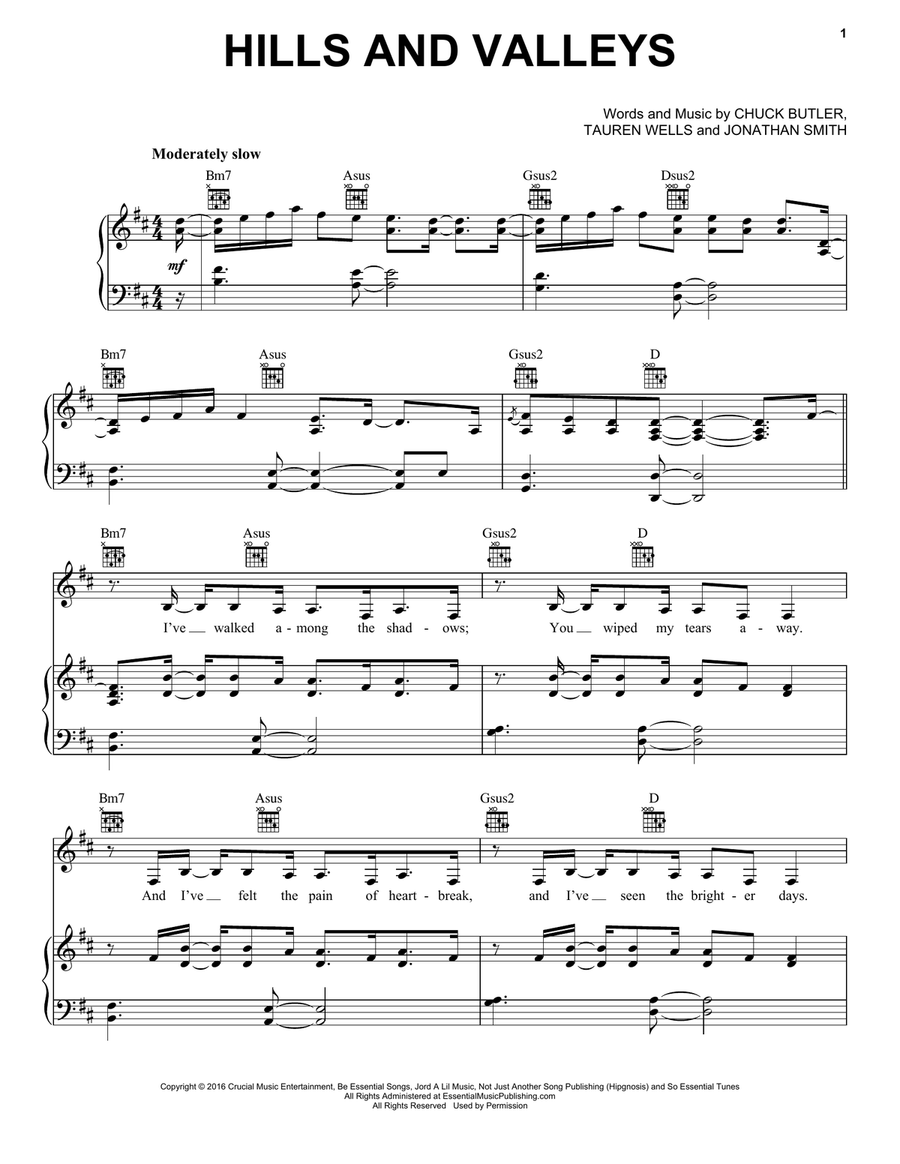 Hills And Valleys Piano, Vocal, Guitar scores gallery preview page 1