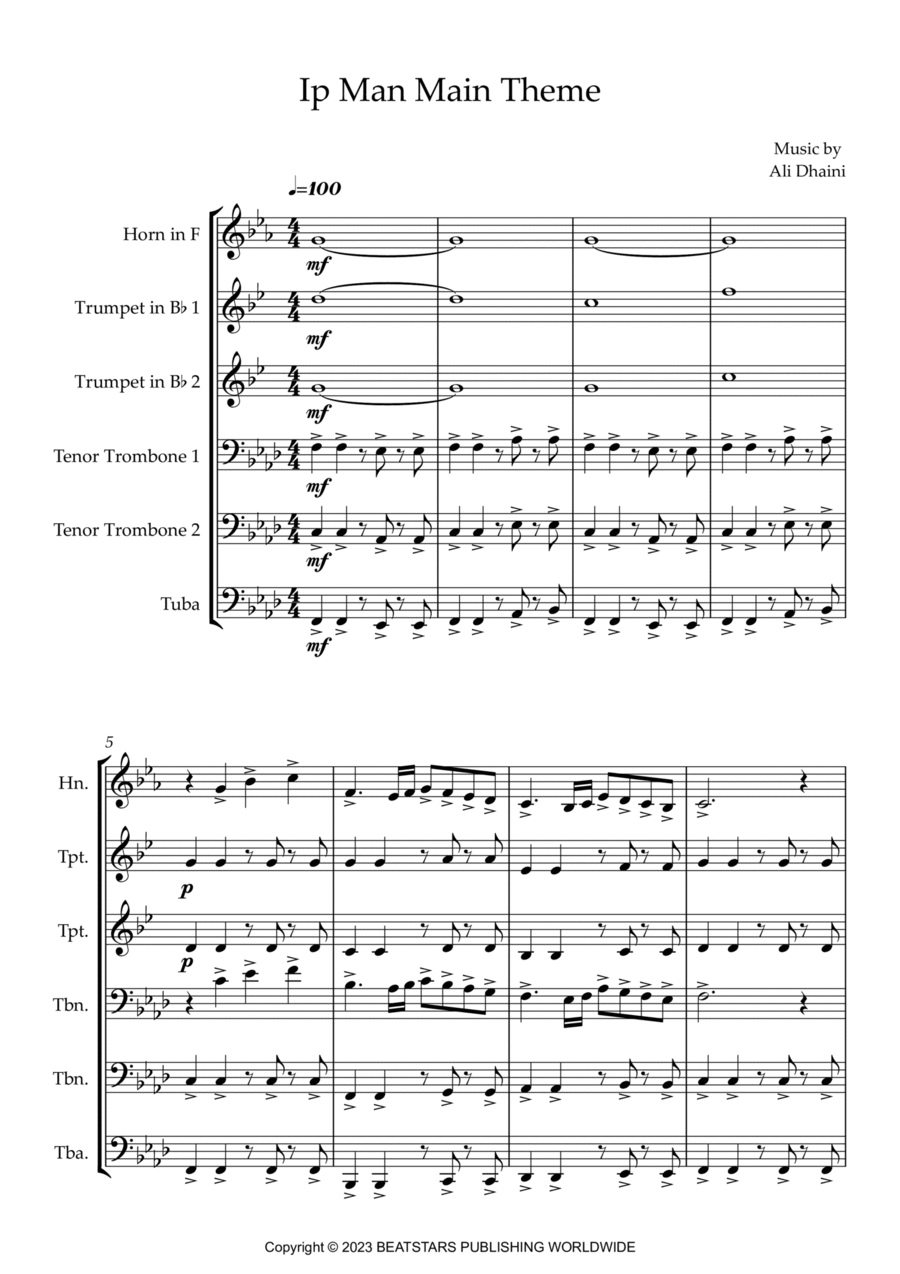 Ip Man Theme Hip Hop Version 1 Brass Ensemble scores gallery preview page 1