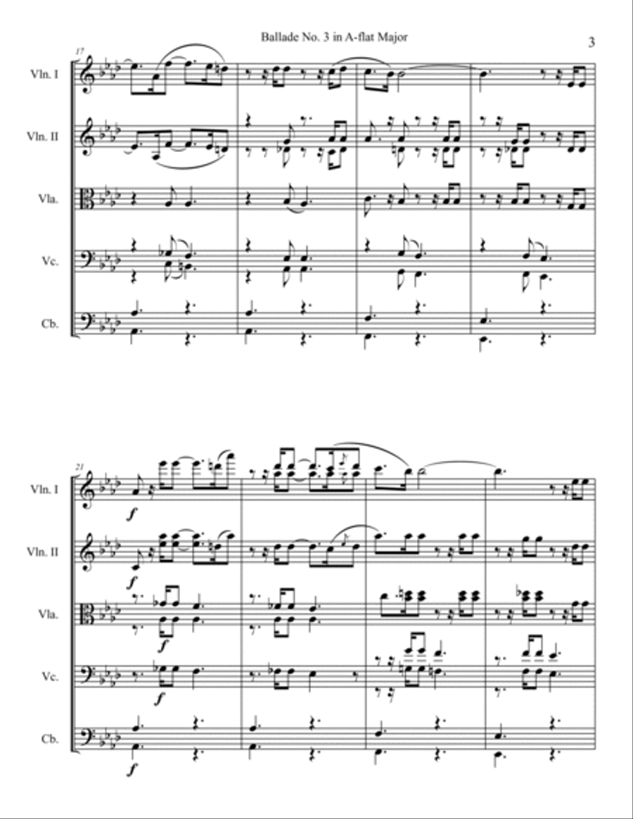 Ballade No. 3 in A-Flat Major String Orchestra scores gallery preview page 3