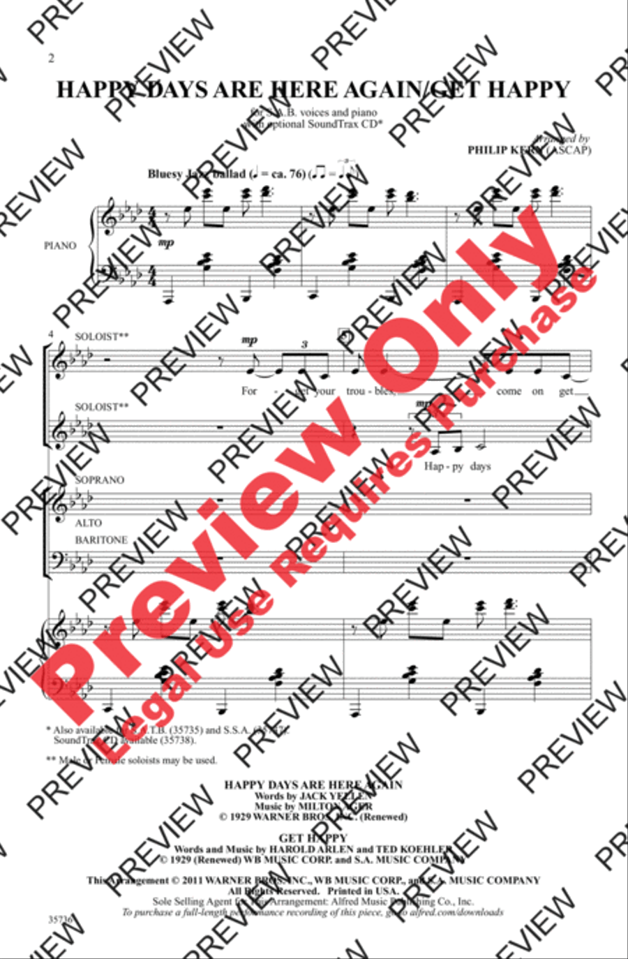 Happy Days Are Here Again / Get Happy 3-Part scores gallery preview page 2