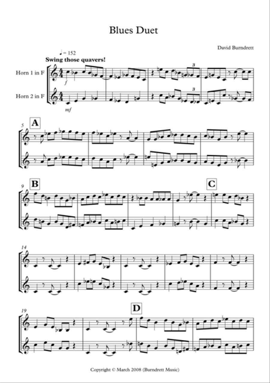 Blues Duet for French Horn Brass Duet scores gallery preview page 1