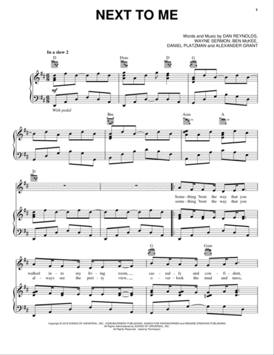 Next To Me Piano, Vocal, Guitar scores gallery preview page 1