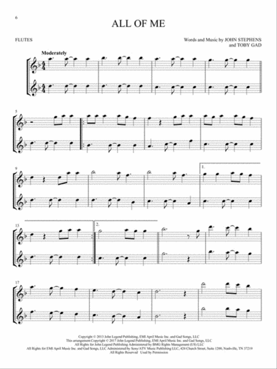 Hit Songs for Two Flutes Flute Duet scores gallery preview page 4
