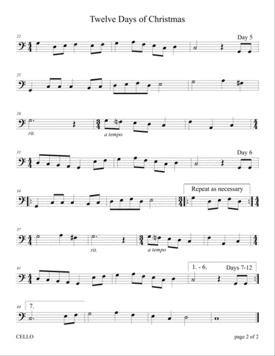 The Twelve Days of Christmas (Easy Cello Solo with Piano Accompaniment) Piano scores gallery preview page 3