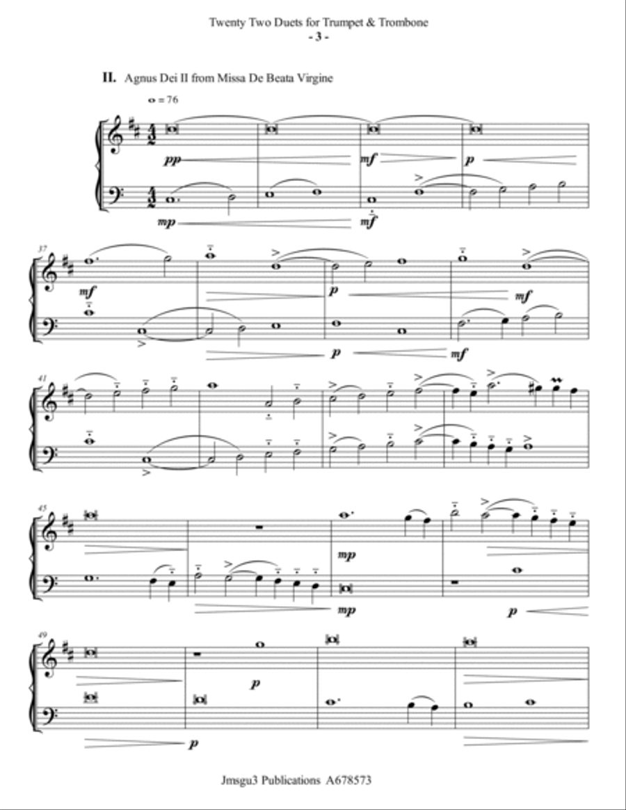 Josquin: 22 Duets for Baritone Horn & Bass Trombone Brass Duet scores gallery preview page 3