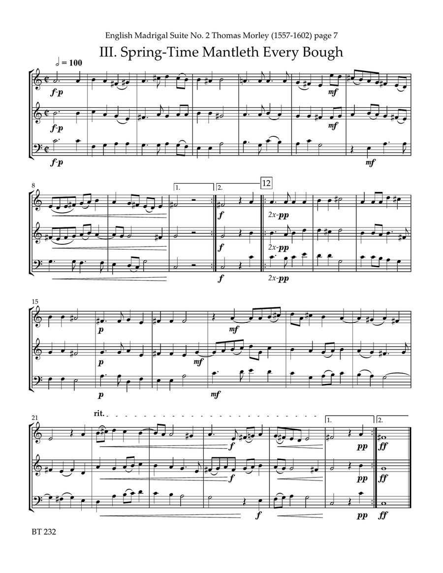 English Madrigal Suite No. 2 for Brass Trio Choir scores gallery preview page 5