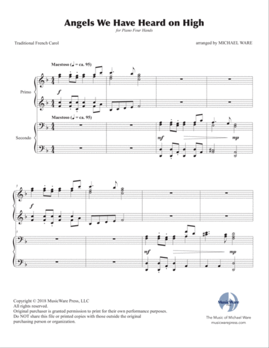 Angels We Have Heard on High (4-hand piano) Piano Accompaniment scores gallery preview page 2