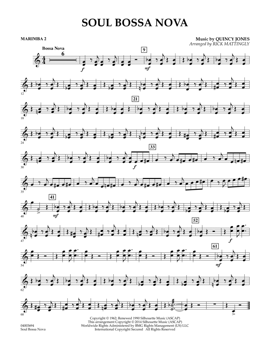 Soul Bossa Nova - Marimba 2 Concert Band scores gallery preview page 1