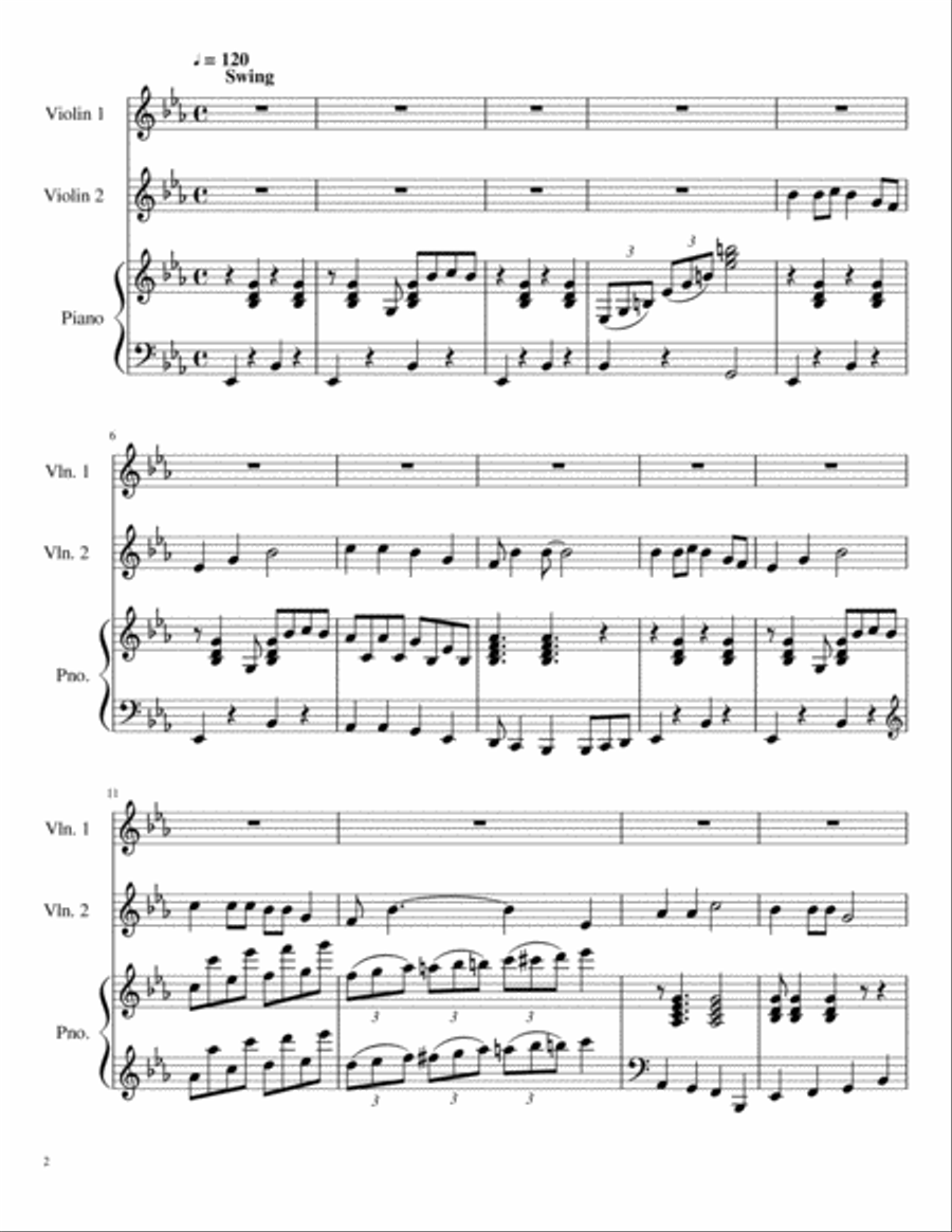 Winter Medley for Two Violins and Piano (Up On The Housetop, Jolly Old Saint Nick and Jingle Bells) Violin scores gallery preview page 2