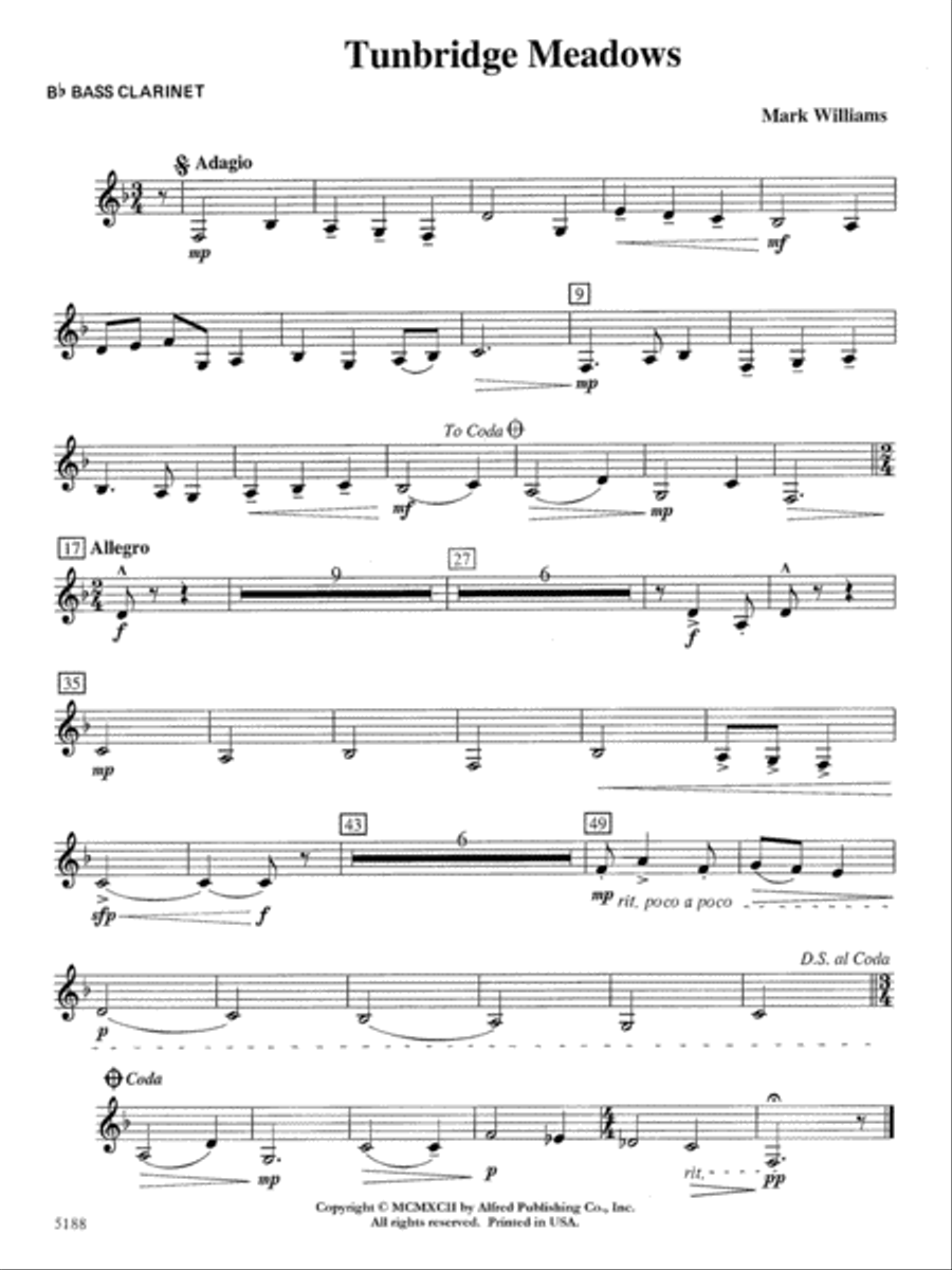 Tunbridge Meadows: B-flat Bass Clarinet Concert Band scores gallery preview page 1