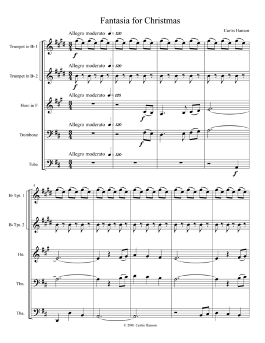 Fantasia for Christmas (brass quintet) Brass Quintet scores gallery preview page 1