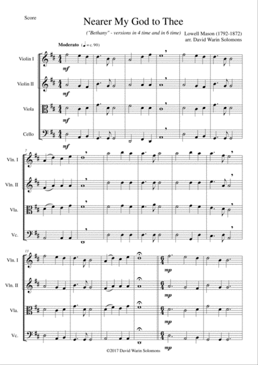 Nearer my God to Thee (Bethany) for string quartet String Quartet scores gallery preview page 1