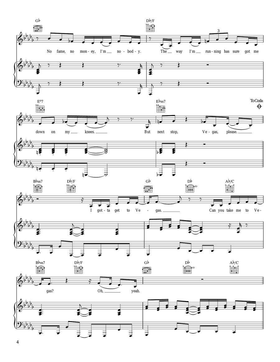 Vegas Vegas Piano, Vocal, Guitar scores gallery preview page 4