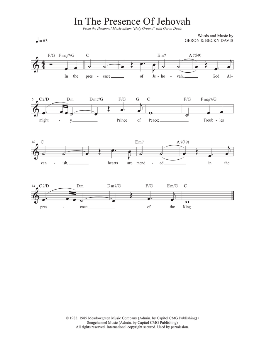 In The Presence Of Jehovah Piano scores gallery preview page 1