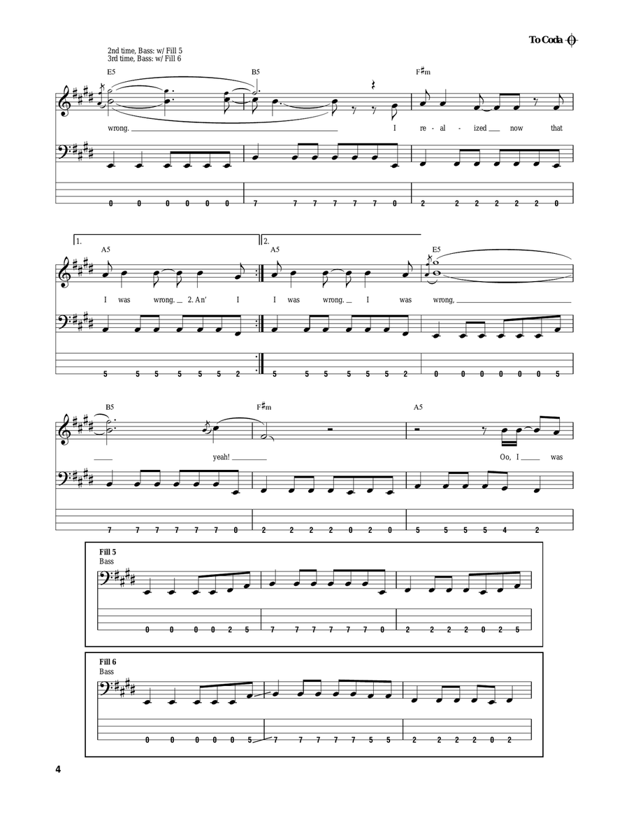 I Was Wrong Bass Guitar Tablature scores gallery preview page 4