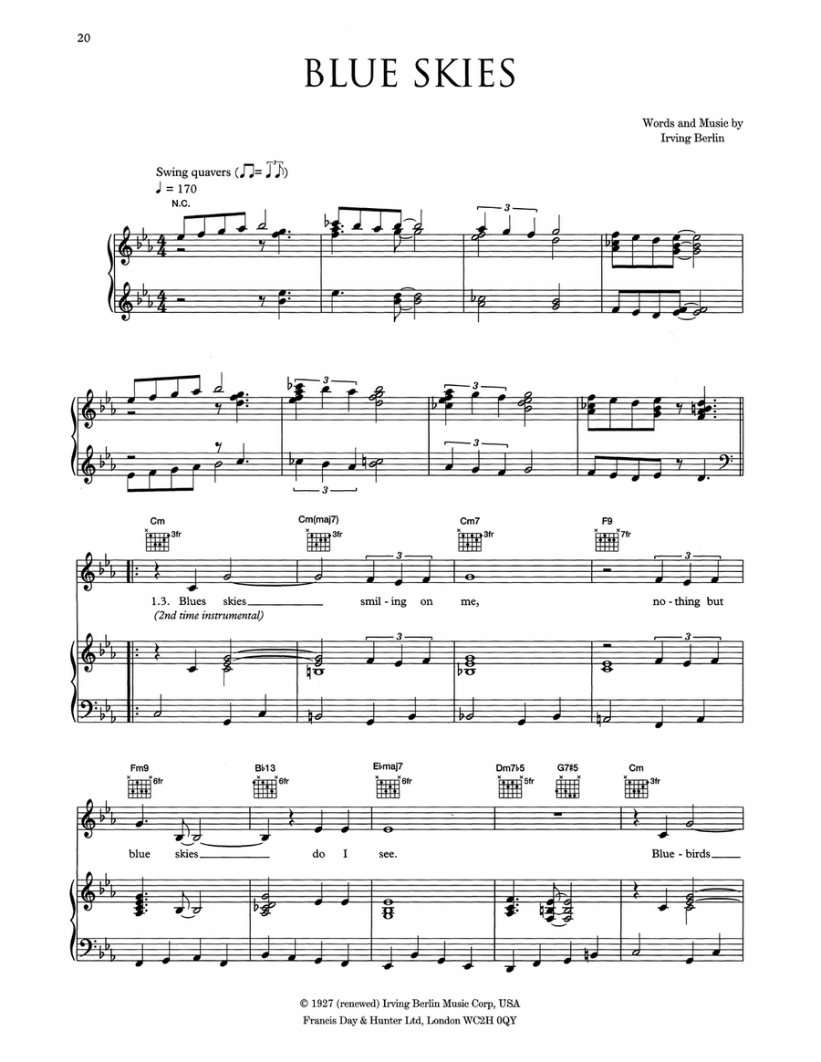 Blue Skies Piano, Vocal, Guitar scores gallery preview page 1