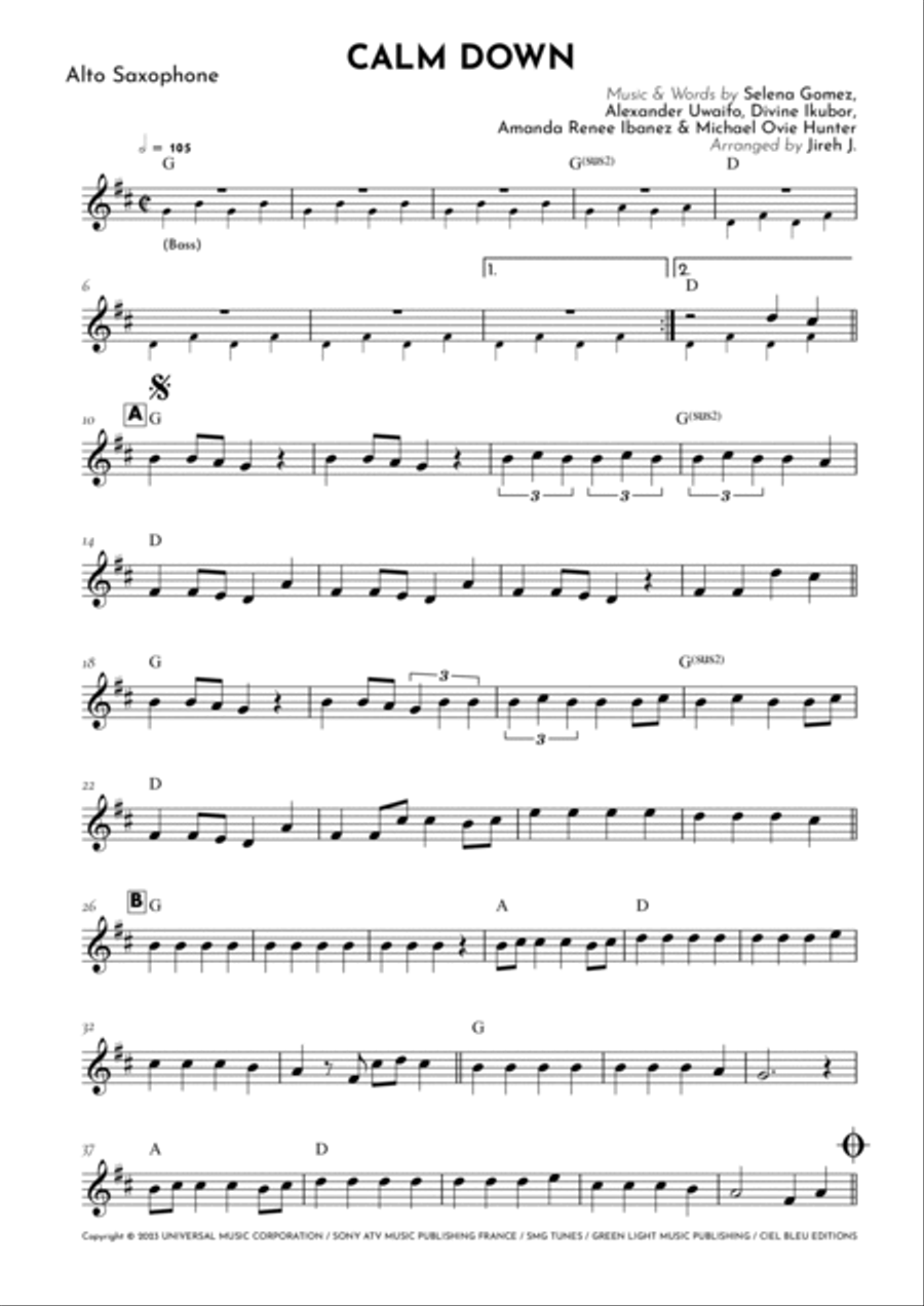 Calm Down Alto Saxophone scores gallery preview page 2