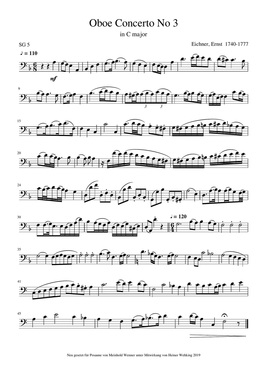 Trombone Solo Posaune Pieces Komponist born 1740-1753 - 9 Pieces Trombone Solo Posaune Soli Stüc Trombone Solo scores gallery preview page 6