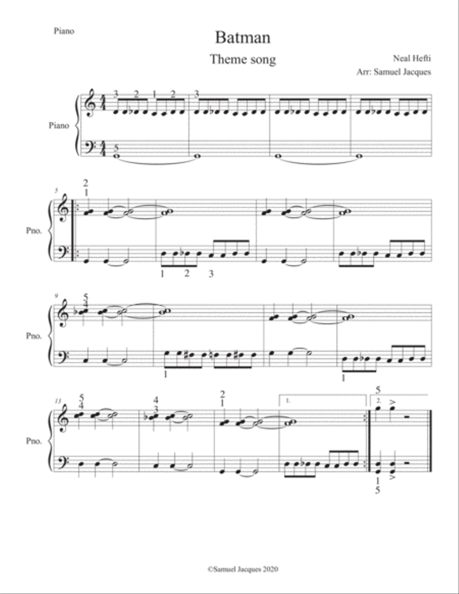 Batman Theme Batman Theme Easy Piano scores gallery preview page 1