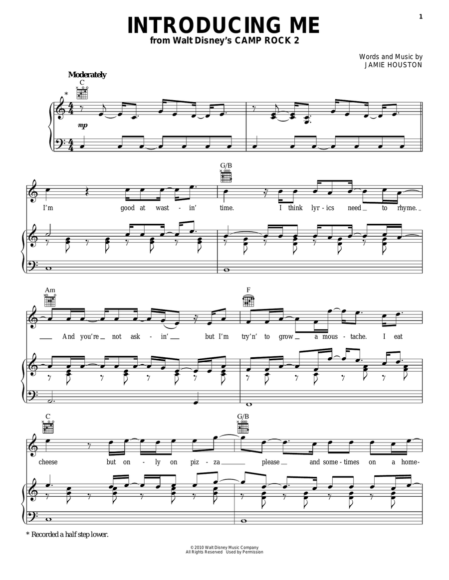 Introducing Me (from Camp Rock 2) Piano, Vocal, Guitar scores gallery preview page 1