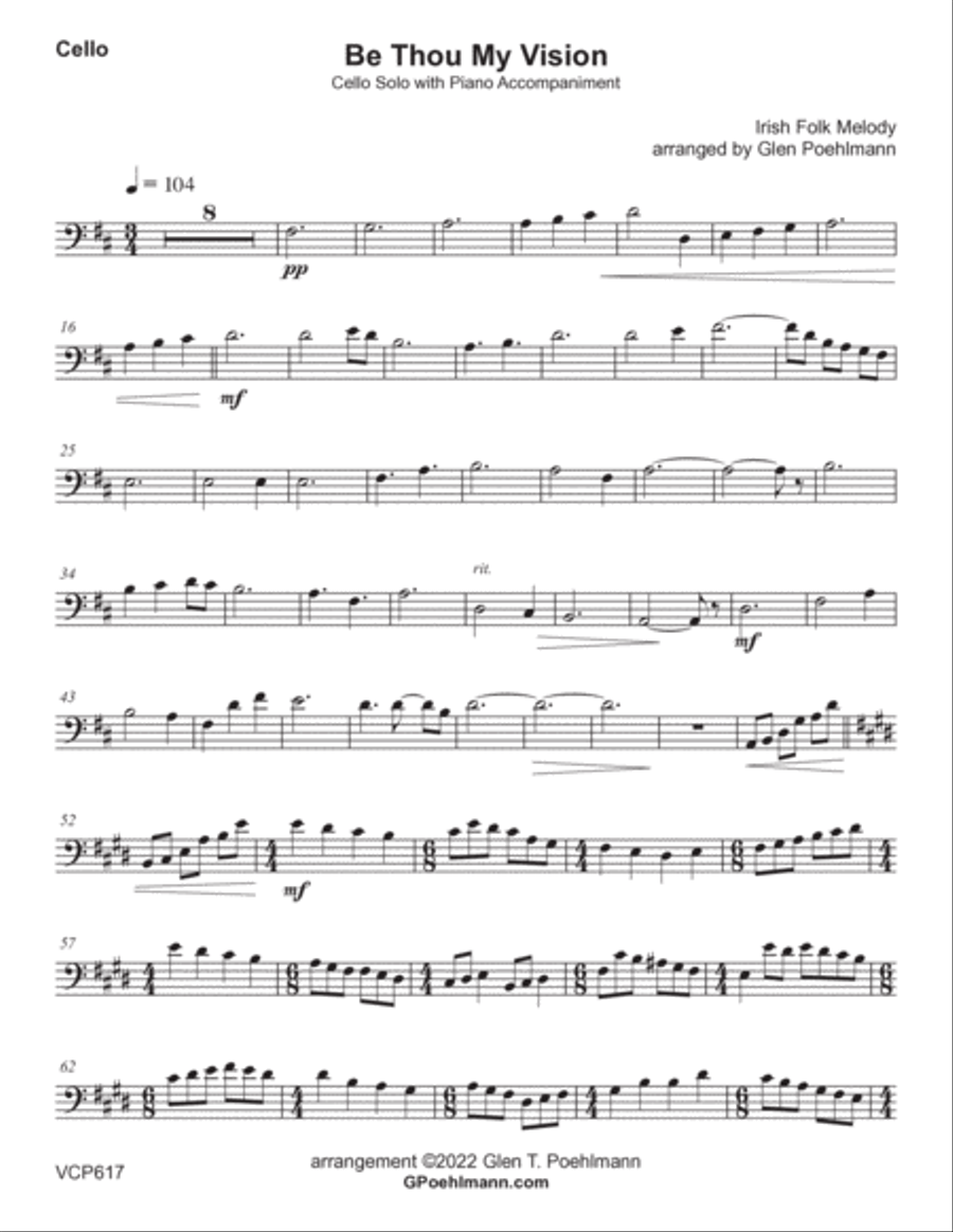 BE THOU MY VISION - CELLO SOLO with Piano Accompaniment (Grade 3+) image number null