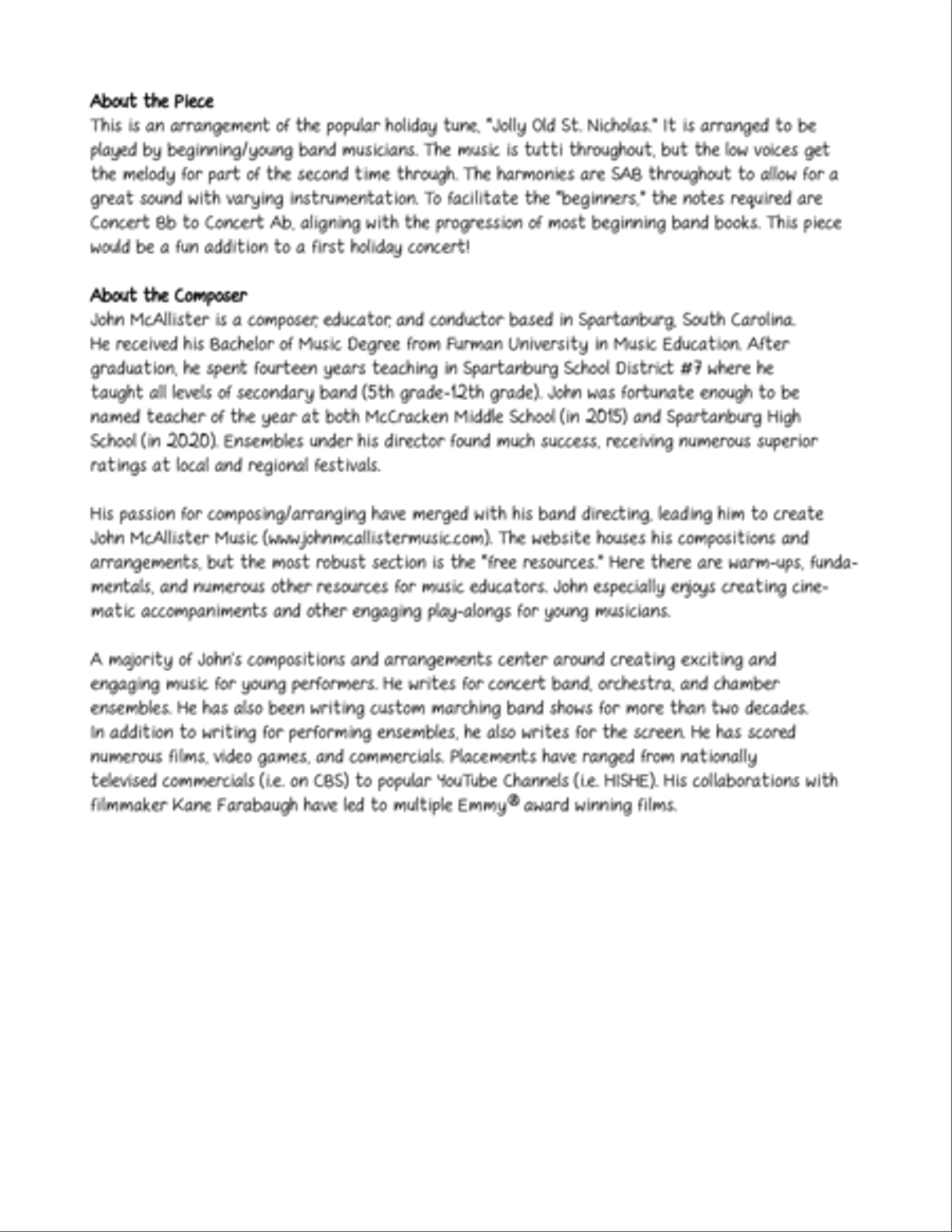 Jolly Old Saint Nicholas - for beginning/young band Concert Band scores gallery preview page 2