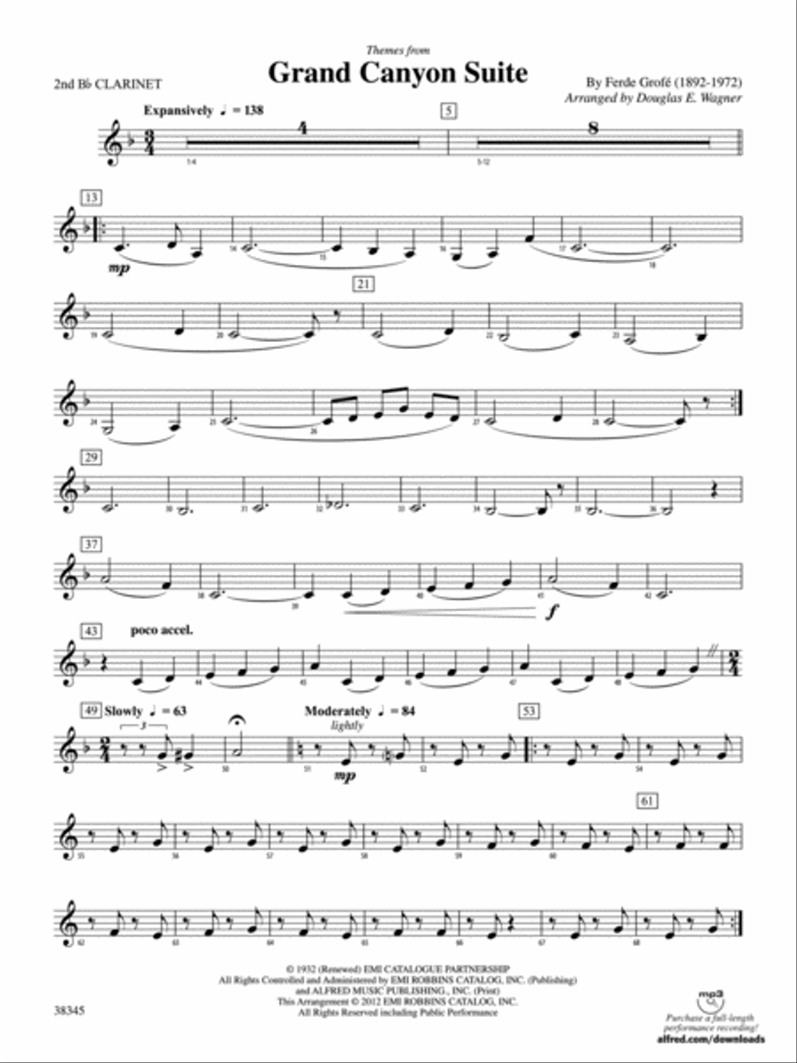 Grand Canyon Suite, Themes from: 2nd B-flat Clarinet Concert Band scores gallery preview page 1