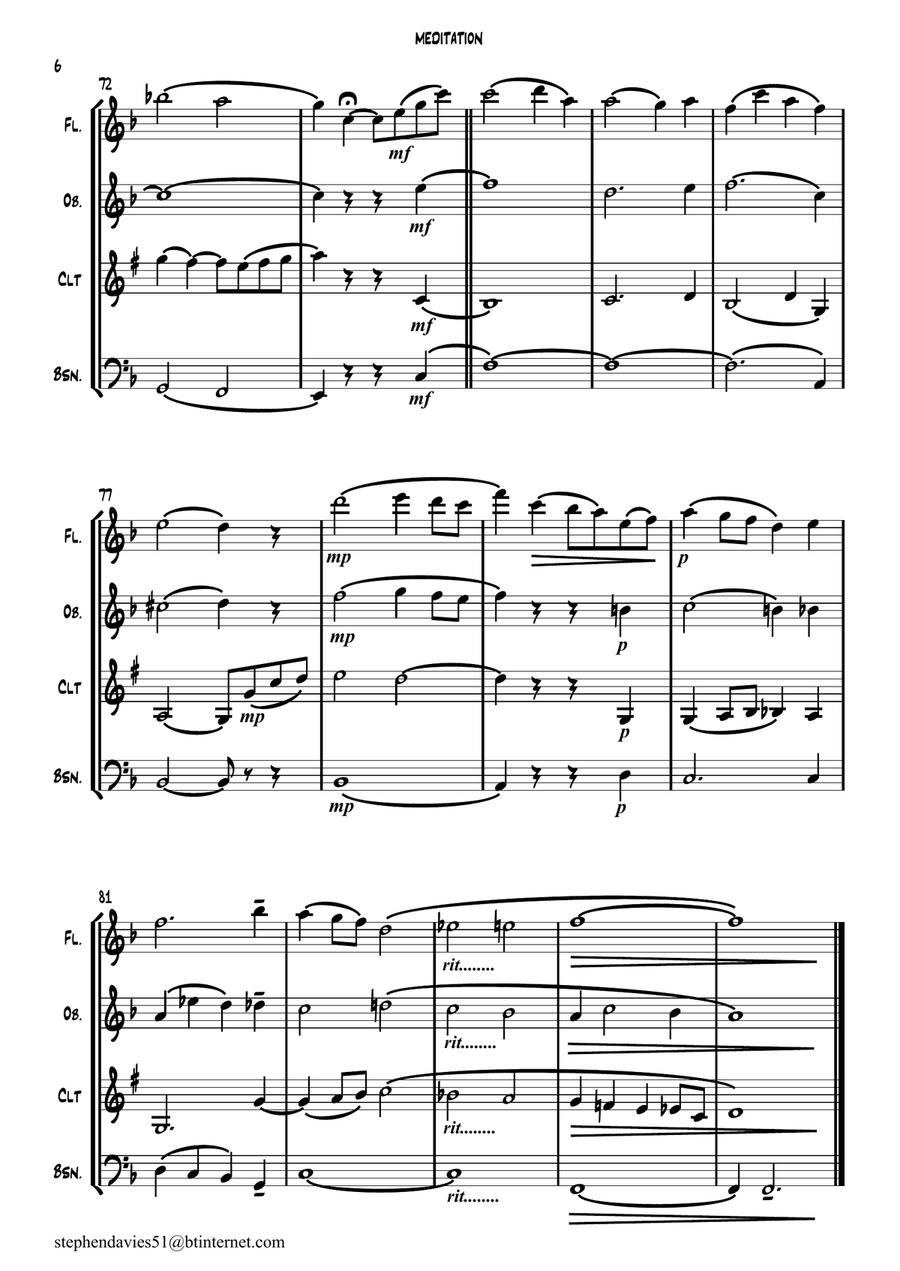 Meditation by Walter Battison Haynes for Woodwind Quartet Woodwind Quartet scores gallery preview page 6