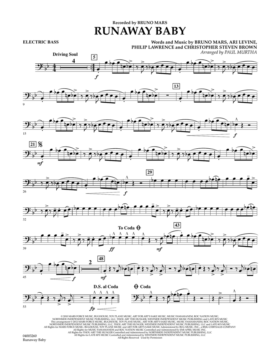 Runaway Baby - Electric Bass Concert Band scores gallery preview page 1