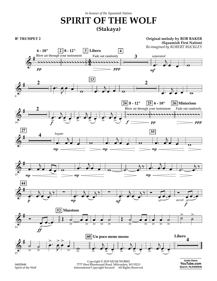 Spirit of the Wolf (Stakaya) - Bb Trumpet 2 Concert Band scores gallery preview page 1