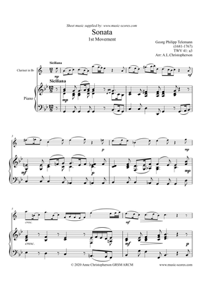 Book cover for Telemann Sonata in A Minor TWV 41:a3, 1st Movement: Siciliano - Clarinet and Piano