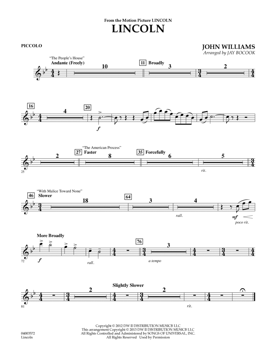 Lincoln - Piccolo Concert Band scores gallery preview page 1