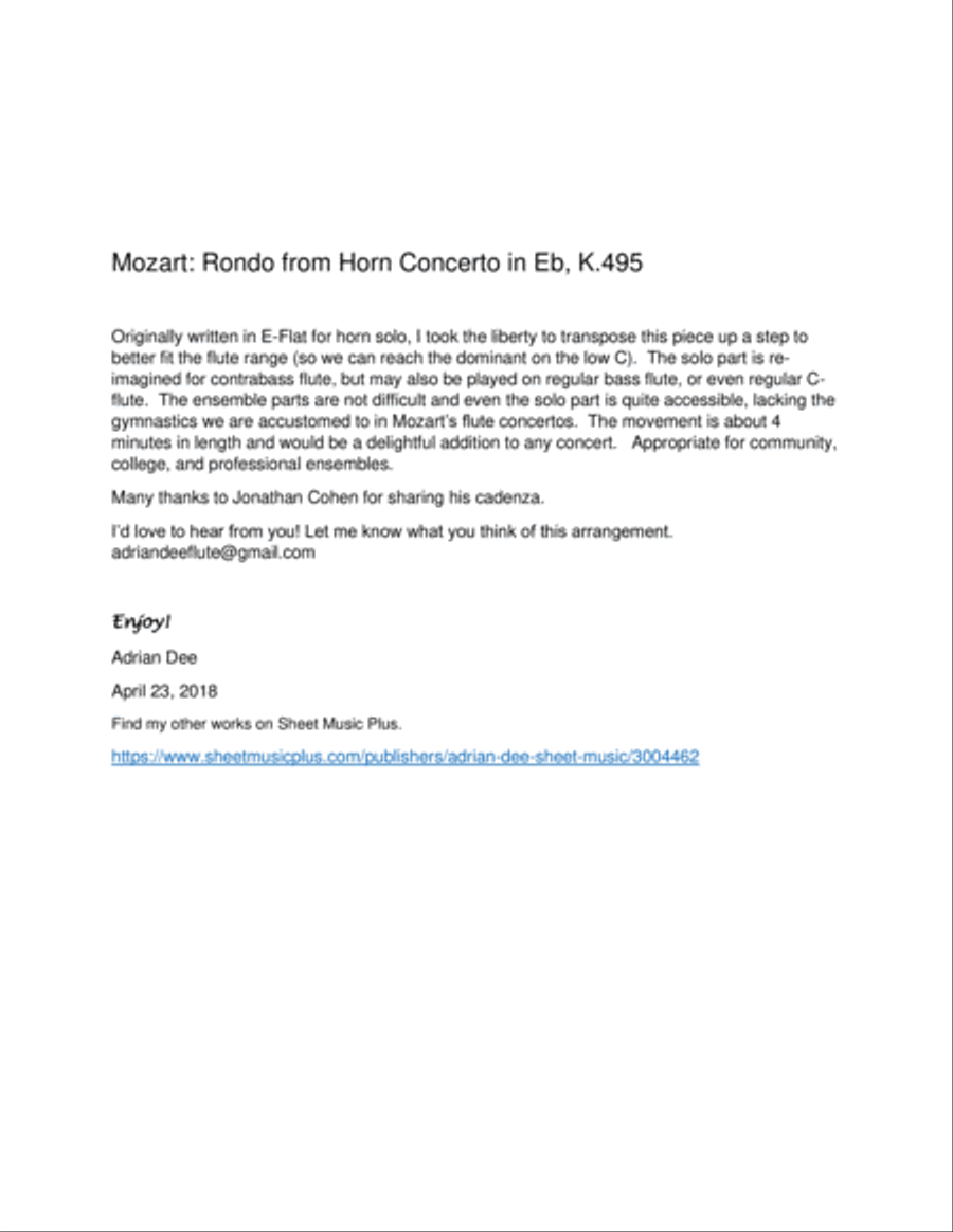 Rondo from Horn Concerto K.495 Flute Choir scores gallery preview page 2