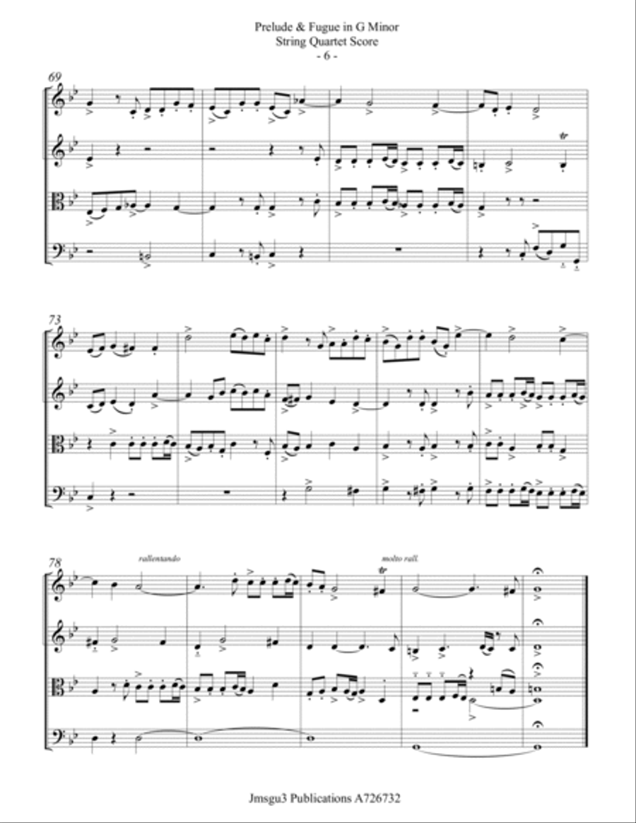 Bach: Prelude & Fugue in G Minor BWV 558 for String Quartet String Quartet scores gallery preview page 6