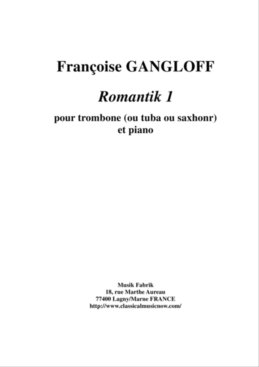Françoise Gangloff: Romantik 1 for trombone (tuba or saxhorn) and piano Brass Duet scores gallery preview page 1