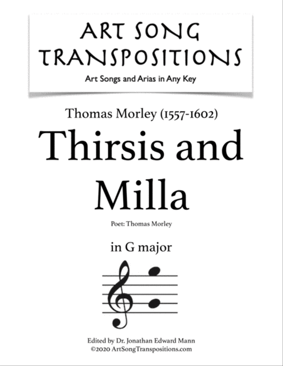 MORLEY: Thirsis and Milla (transposed to G major) Voice scores gallery preview page 1