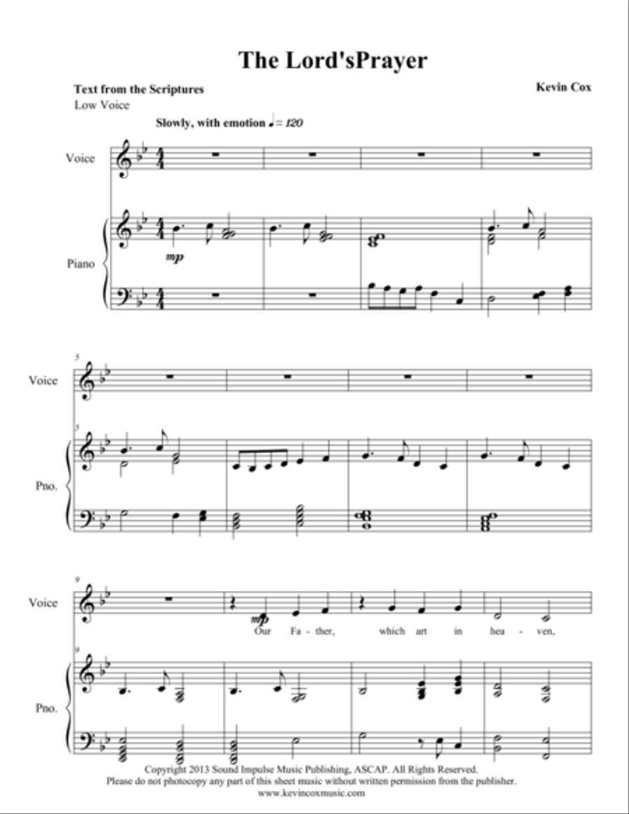 The Lord's Prayer - Low voice The Lord's Prayer - Low voice Low Voice scores gallery preview page 1