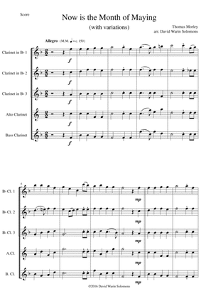 Now is the Month of Maying with variations for clarinet quintet (3 B flats, 1 Alto, 1 Bass)