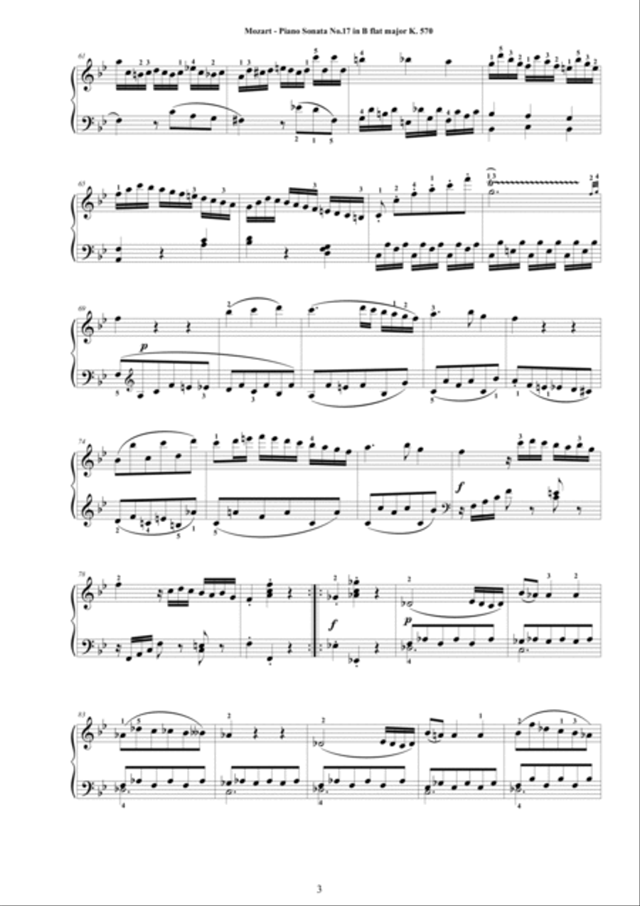 Mozart - Piano Sonata No.17 in B flat major K 570 - Complete score Mozart - Piano Sonata No.17 in B flat major K 570 - Complete score Piano Solo scores gallery preview page 3